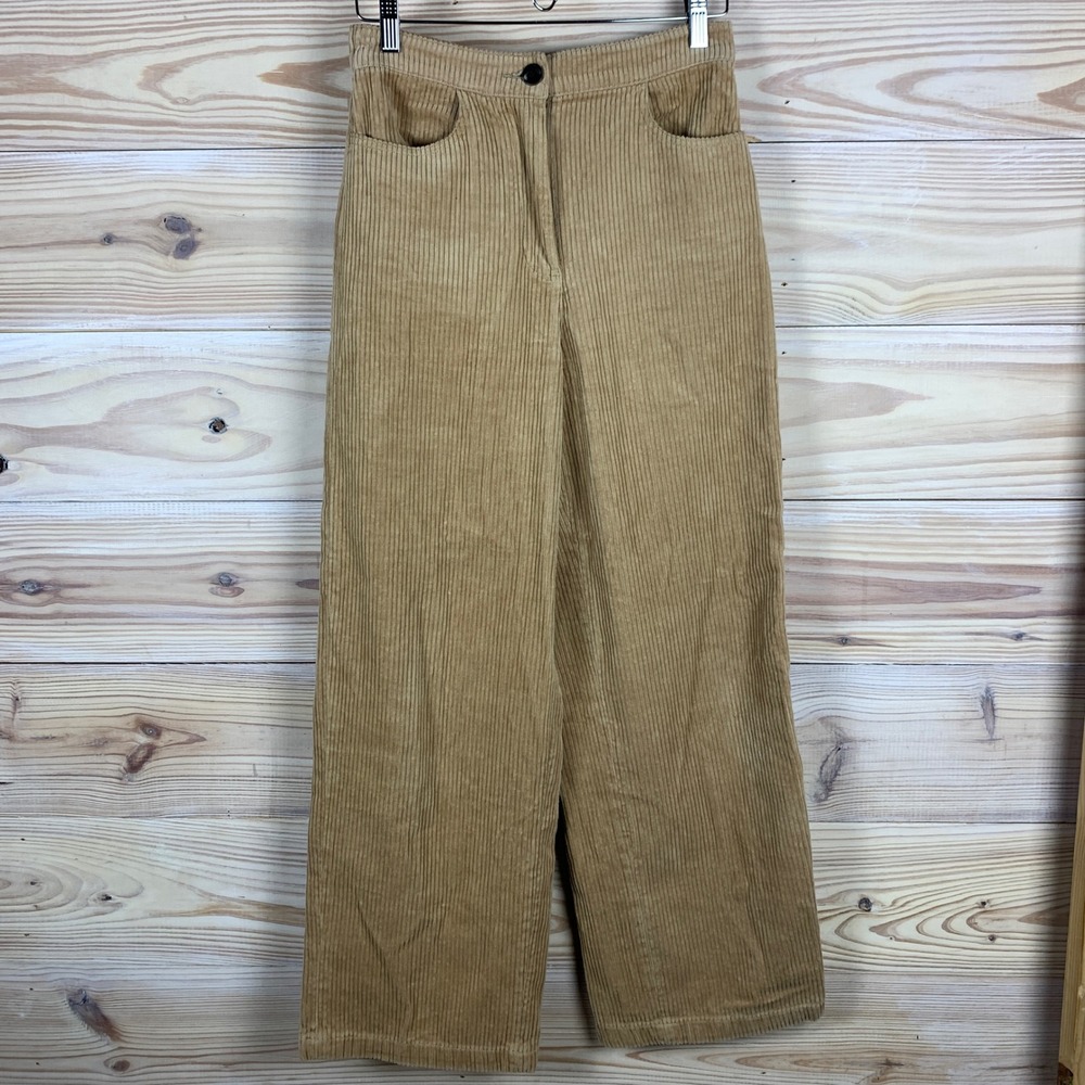 Zara Corduroy Pants Women XS Tan Wide Wale Wide Leg High Rise Trousers Grunge
